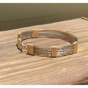 Argentium SILVER Old English Rolled GOLD Hand Crafted 8 Strand 7 1/4” BRACELET